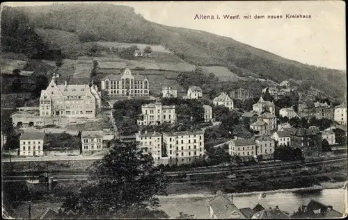 Ak Altena in Westfalen, Kreishaus, Panorama, Fluss