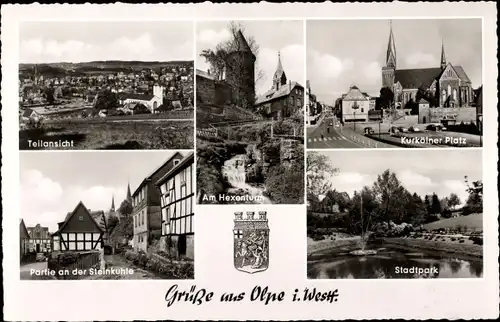Ak Olpe im Sauerland Westfalen, Am Hexenturm, Kurkölner Platz, Stadtpark, Steinkuhle