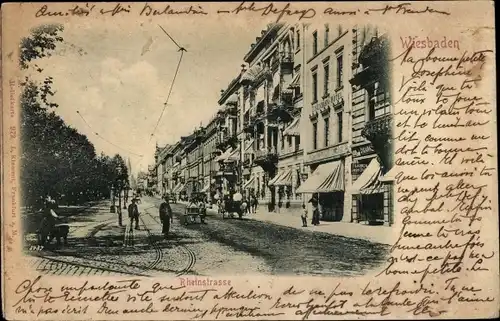 Ak Wiesbaden in Hessen, Rheinstraße, Straßenansicht