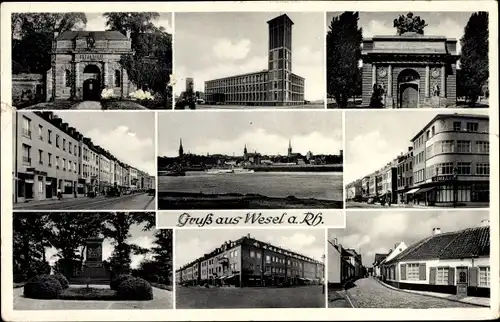 Ak Wesel am Niederrhein, Denkmal, Panorama, Straßenansicht, Berlinertor