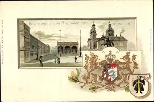 Präge Wappen Ak München Bayern, Heldherrenhalle, Theatinerkirche