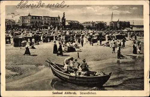 Ak Ostseebad Ahlbeck Heringsdorf auf Usedom, Strandleben, Strandkörbe, Badende