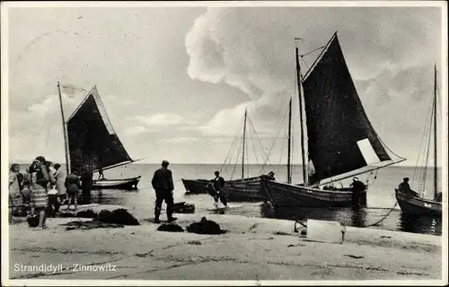 Ak Ostseebad Zinnowitz auf Usedom, Strandidyll, Segelboote