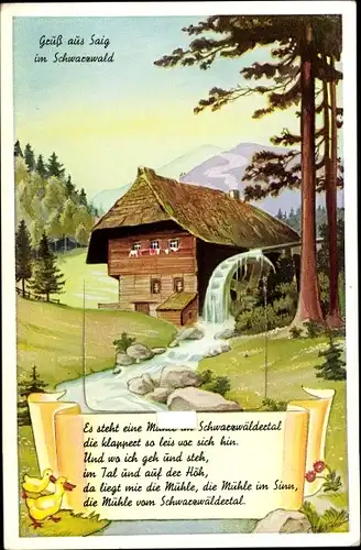 Leporello Ak Saig Lenzkirch im Schwarzwald, Wassermühle, Gedicht