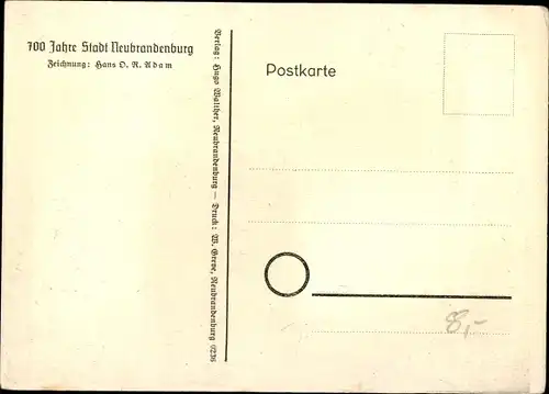 Künstler Ak Hans D. R. Adam, Neubrandenburg um 1248