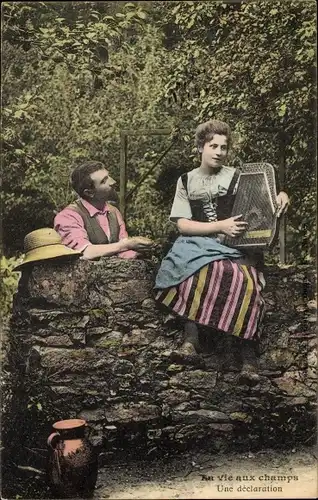 Ak La vie aux champs, Une déclaration, Liebeserklärung, Frau mit Zither