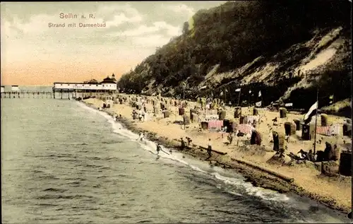 Ak Ostseebad Sellin auf Rügen, Strand mit Damenbad