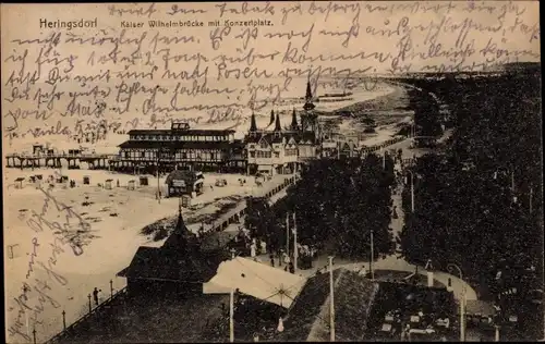 Ak Ostseebad Heringsdorf auf Usedom, Kaiser Wilhelmbrücke mit Konzertplatz