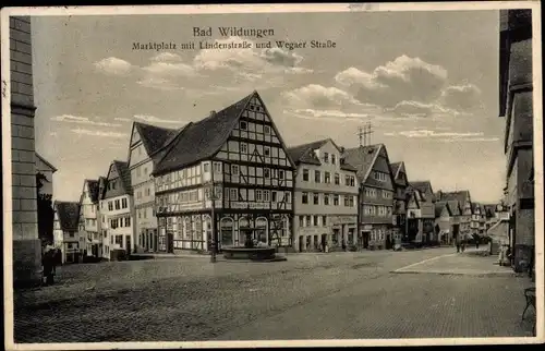 Ak Bad Wildungen in Nordhessen, Marktplatz, Lindenstraße, Wegaer Straße