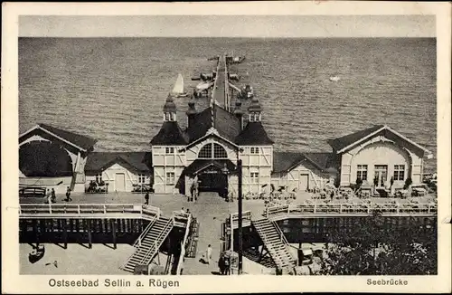 Ak Ostseebad Sellin auf Rügen, Blick auf die Seebrücke