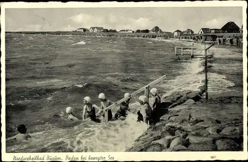 Ak Nordseebad Büsum, Baden bei bewegter See