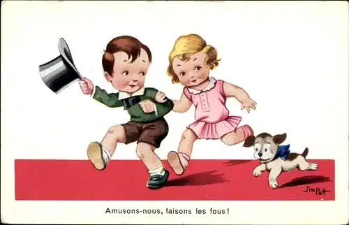 Künstler Ak Patt, Jim, Amusons-nous, faisons les fous, Kinder, Hund