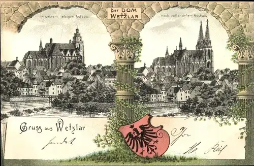 Wappen Litho Wetzlar an der Lahn, Stadtansicht mit Dom