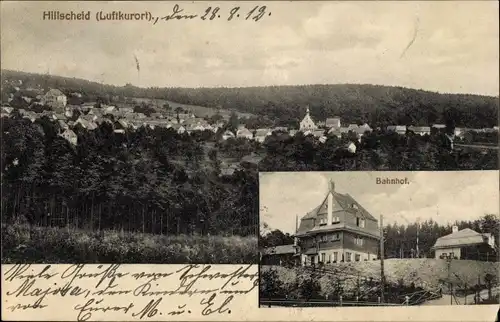 Ak Hillscheid im Westerwald, Blick auf den Ort, Bahnhof