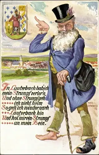 Wappen Künstler Ak Sinkwitz, Karl, Lauterbach an der Lauter Vogelsbergkreis, Strumpf verloren