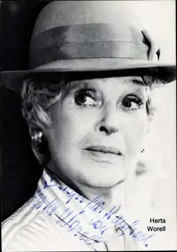 Ak Schauspielerin Herta Worell, Portrait, Autogramm, Hut