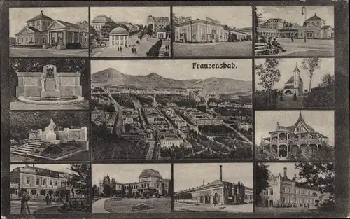 Ak Františkovy Lázně Franzensbad Region Karlsbad, Gesamtansicht, Franzensquelle, Kurhaus