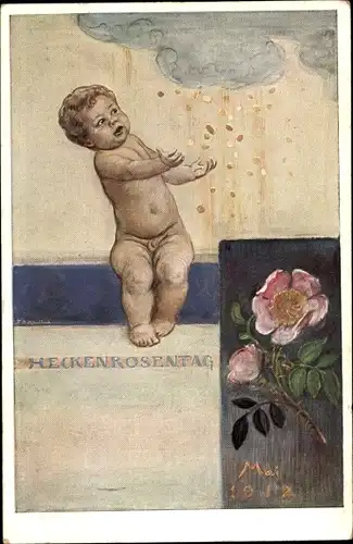 Künstler Ak Kaulbach, Friedrich August, München, Heckenrosentag Mai 1912, Kleinkind, Geldregen