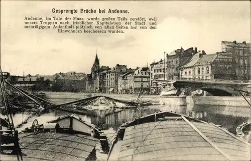 Ak Andenne Wallonien Namur, Gesprengte Brücke, Kriegszerstörung 1. WK