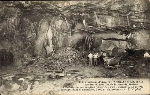 Ak Trélazé Maine et Loire, Carrieres d'Ardoises de la Grande Maison, Exploitation, Vue gauche...