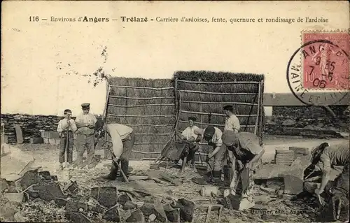 Ak Trélazé Maine et Loire, Carrieres d'Ardoises, Fente, Quernure et rondissage de l'ardoise