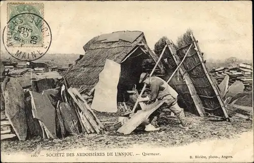 Ak Société des Ardoisières de l'Anjou, Querneur, Schieferstein, Steinmetz