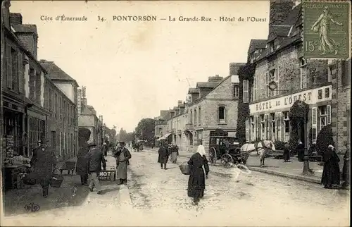 Ak Pontorson Manche, La Grande Rue, Hotel de l'Ouest