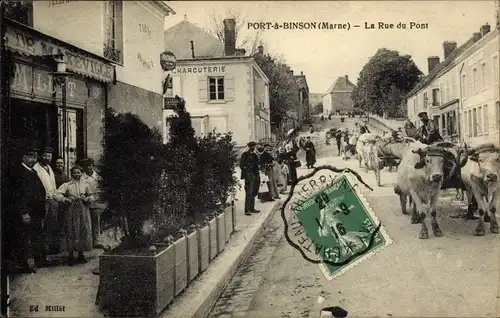 Ak Port à Binson Mareuil le Port Marne, La Rue du Pont