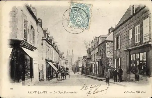 Ak Sainte James Manche, La Rue Fauconniere