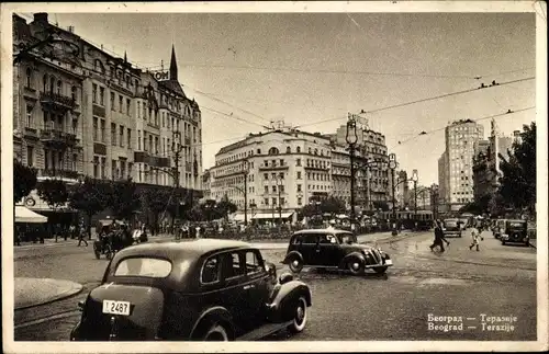 Ak Beograd Belgrad Serbien, Straßenansicht, Autos, Fußgänger, Terazije