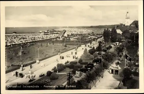 Ak Świnoujście Swinemünde Pommern, Promenade mit Kurhaus