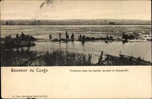 Ak DR Kongo Zaire, Pecheurs dans les rapides en face de Banzyville