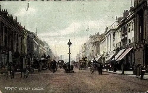 Ak London, Regent Street, traffic, carriages, passengers