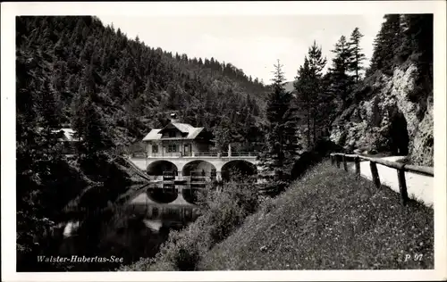 Ak Mariazell Steiermark, Walster Hubertus See, Brücke