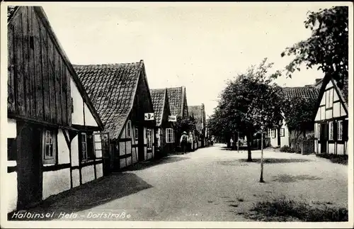 Ak Hel Gdańsk Hela Danzig, Dorfstraße, Fischerhäuser