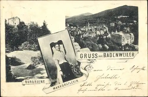 Ak Badenweiler im Schwarzwald, Markgräflerin, Burgruine, Blick auf den Ort