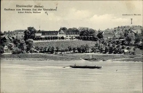 Ak Rheinweiler Bad Bellingen in Baden, Gasthaus zum Sternen, Rheinfähre, Blick auf den Ort