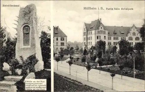 Ak Müllheim im Kreis Breisgau Hochschwarzwald, Hebelpark, Hebeldenkmal