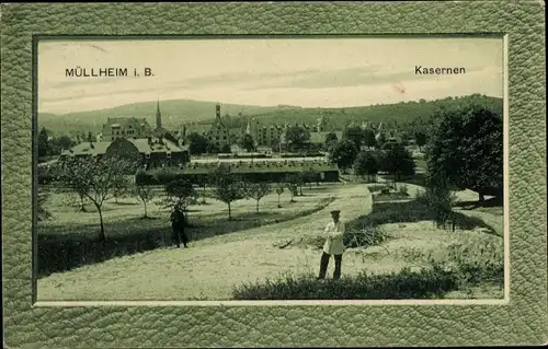 Passepartout Ak Müllheim im Kreis Breisgau Hochschwarzwald, Blick zu den Kasernen