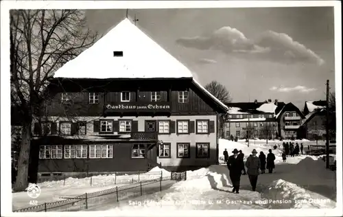 Ak Saig Lenzkirch im Schwarzwald, Gasthaus zum Ochsen, Winterabend