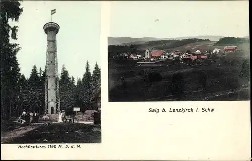 Ak Saig Lenzkirch im Schwarzwald, Blick auf den Ort, Hochfirstturm, Gasthaus Zur Engelsburg
