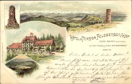 Litho Feldberg Schwarzwald Baden Württemberg, Feldbergturm, Hotel Feldberger Hof