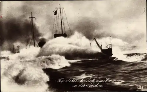Ak Deutsches Kriegsschiff, Torpedoboot bei heftigem Sturm in der Nordsee