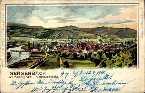 Litho Gengenbach im Schwarzwald, Blick auf den Ort im Kinzigtal