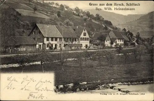 Ak Schiltach im Schwarzwald, Gasthaus Hirsch, Blick auf den Ort