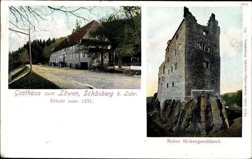 Ak Schönberg Seelbach im Schwarzwald Baden, Ruine Hohengeroldseck, Gasthaus zum Löwen