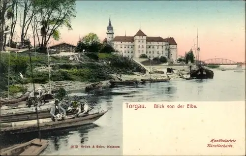 Ak Torgau an der Elbe, Blick von der Elbe