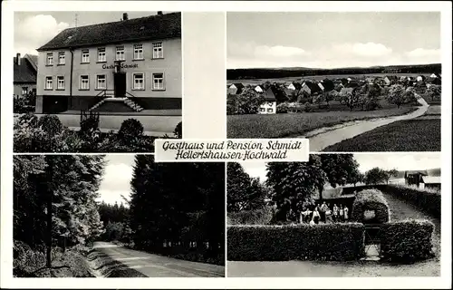 Ak Hellertshausen Hochwald in Rheinland Pfalz, Gasthaus Pension Schmidt, Ortsansicht, Gartenpartie
