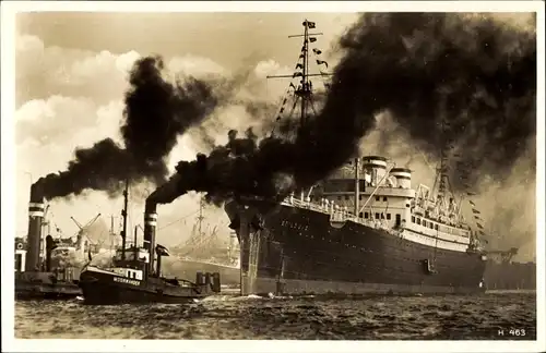 Ak Hamburg, Ausreise des HAPAG Schnelldampfers St. Louis, Schlepper Moorwärder