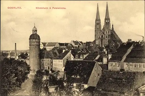 Ak Görlitz in der Lausitz, Nikolaiturm und Peterskirche